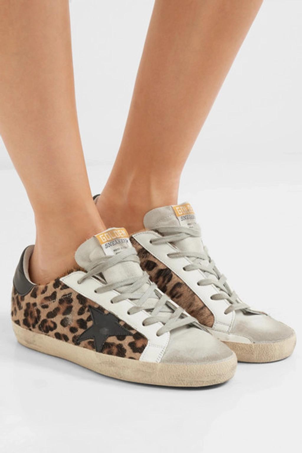 Superstar Distressed Leather And Calf Hair Sneakers In Multi-colour Product Image