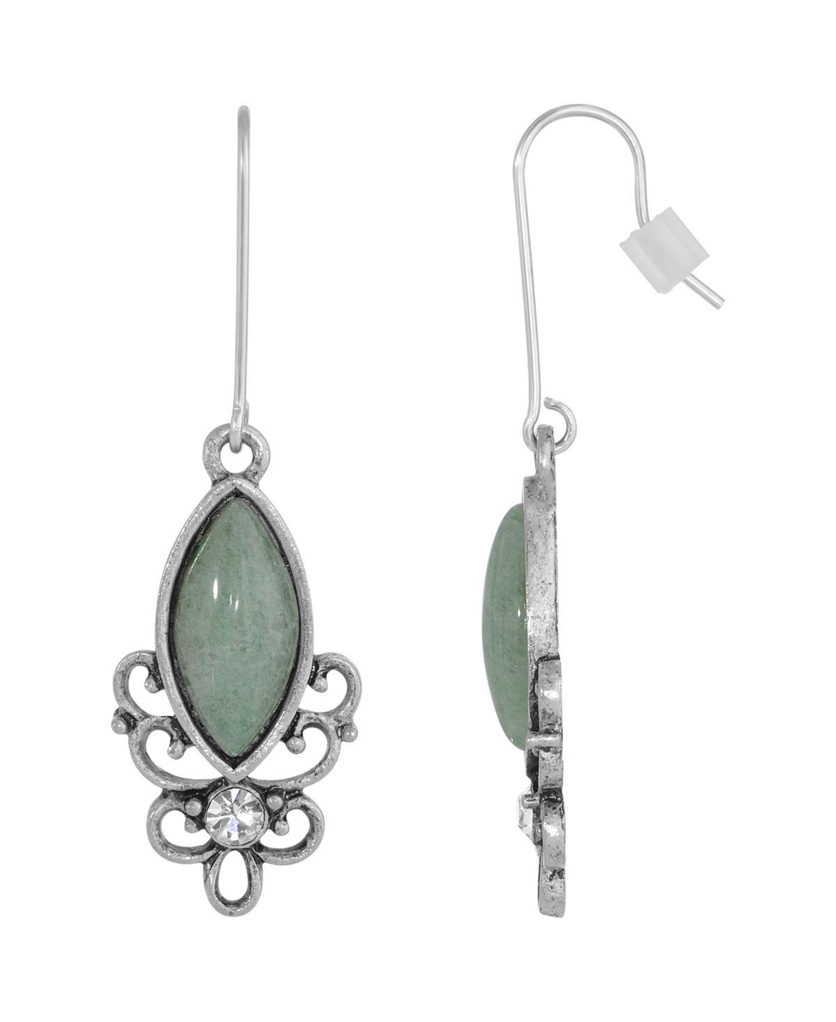 1928 Silver Tone Stone Filigree Drop Earrings, Womens, Green Product Image