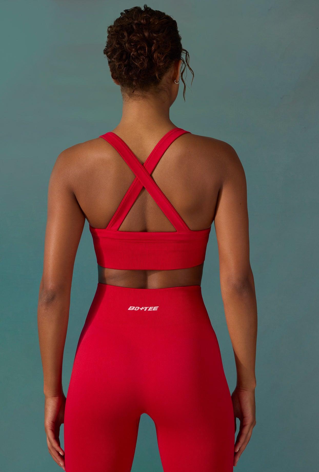 Super Sculpt Seamless Cross Back Sports Bra in Tango Red Product Image