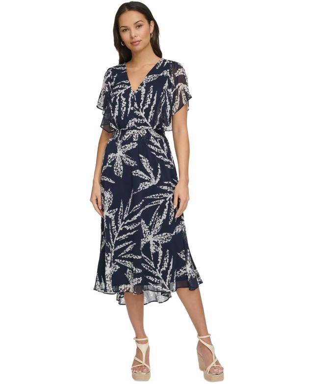 Women's Printed Chiffon Flutter-Sleeve Midi Dress Product Image