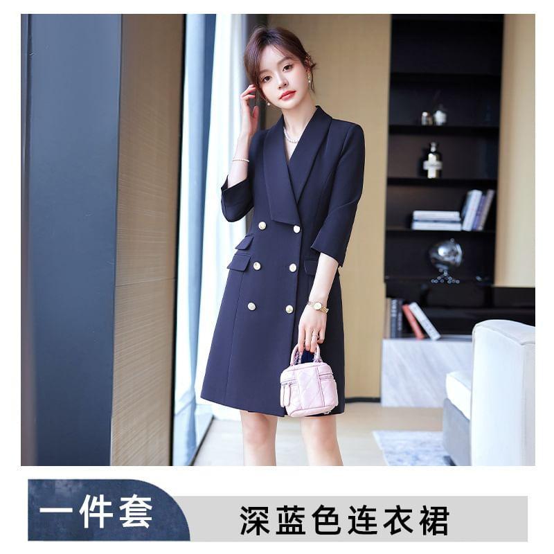 3/4-Sleeve Double Breasted Blazer Dress Product Image