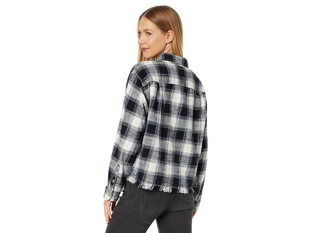 Lucky Brand Raw Edge Plaid Cropped Button-Down Shirt Plaid) Women's Clothing Product Image