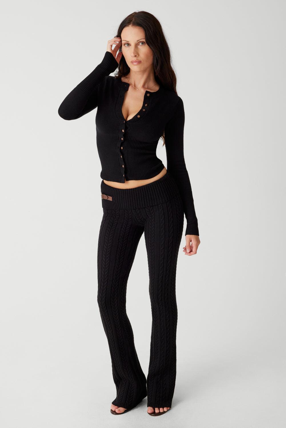 Fleur Cable Cloud Knit Pant - Black Product Image