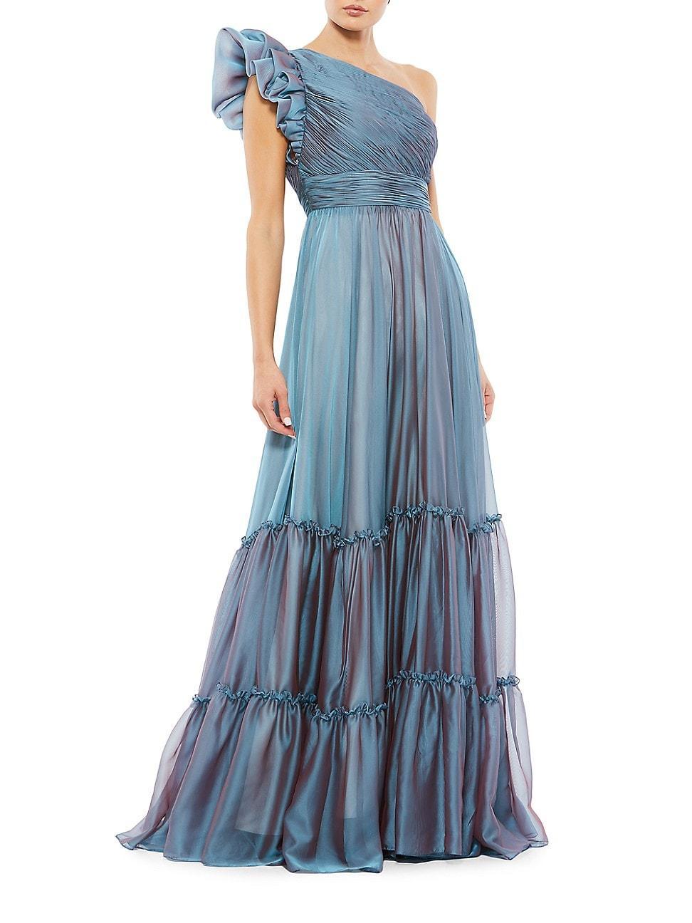 Womens One-Shoulder Tiered Chiffon Gown Product Image