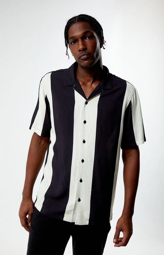 Men's Stripe Neutral Camp Shirt in Black/Cream - Product Image