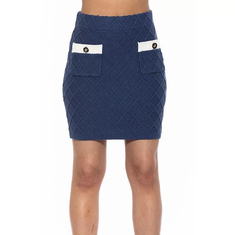 Womens ALEXIA ADMOR Bex Knit Contrast Front Pocket Patch Mini Skirt Blue Blue Product Image