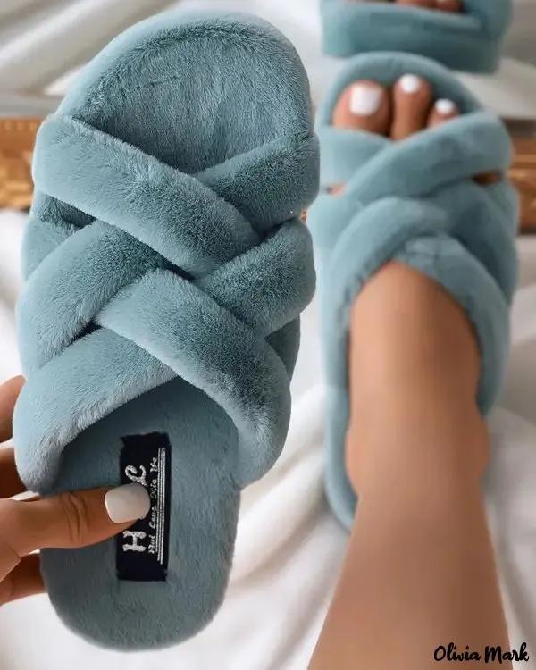 Olivia Mark – Fuzzy Crisscross Soft Slippers Product Image