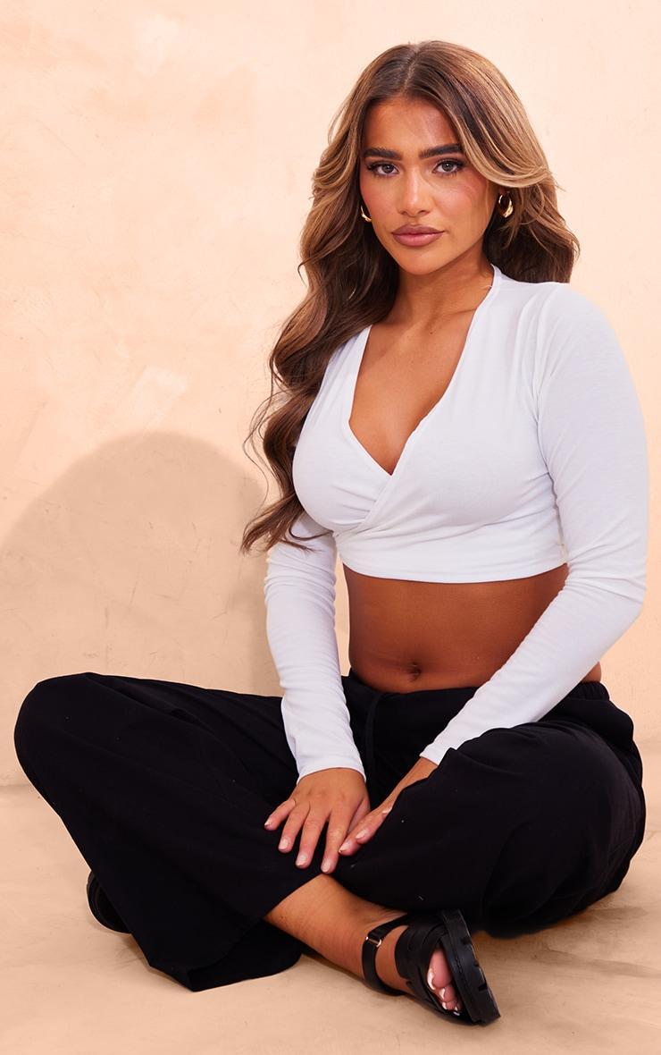 Cream Jersey Twist Front Wrap Crop Top Product Image