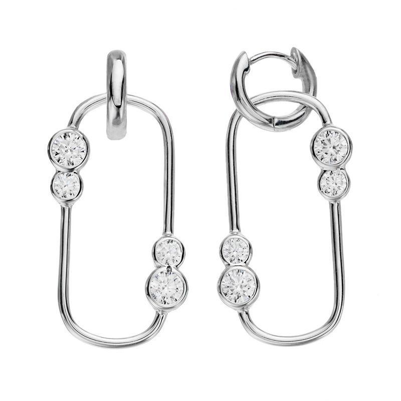 Rosabella Sterling Silver Cubic Zirconia Paper Clip Earrings, Womens, White Product Image