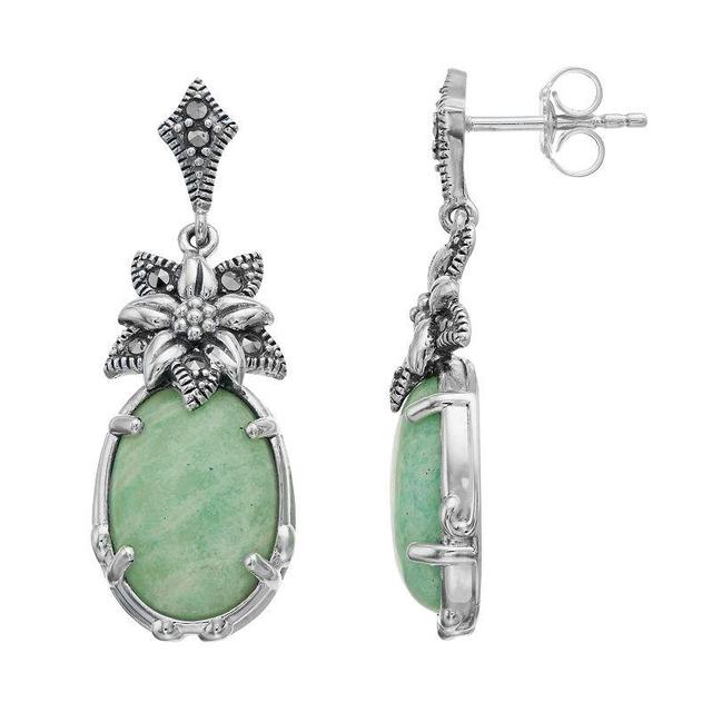 Lavish by TJM Sterling Silver Amazonite & Marcasite Drop Earrings, Womens Product Image