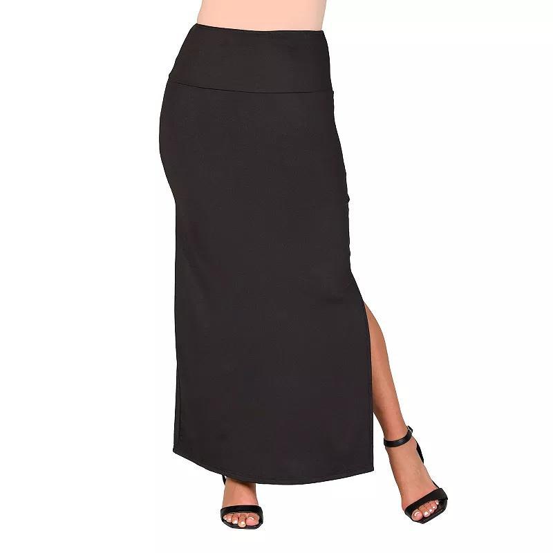 Womens 24Seven Comfort Apparel Versatile Side Slit Elastic Waist Maxi Skirt Blue Product Image