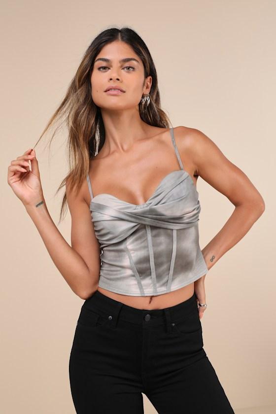 Trendsetting Darling Dusty Sage Washed Mesh Bustier Tank Top Product Image