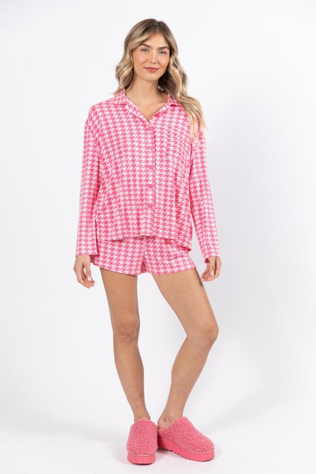 On A Cloud In Pink Houndstooth Pajama Set FINAL SALE Product Image