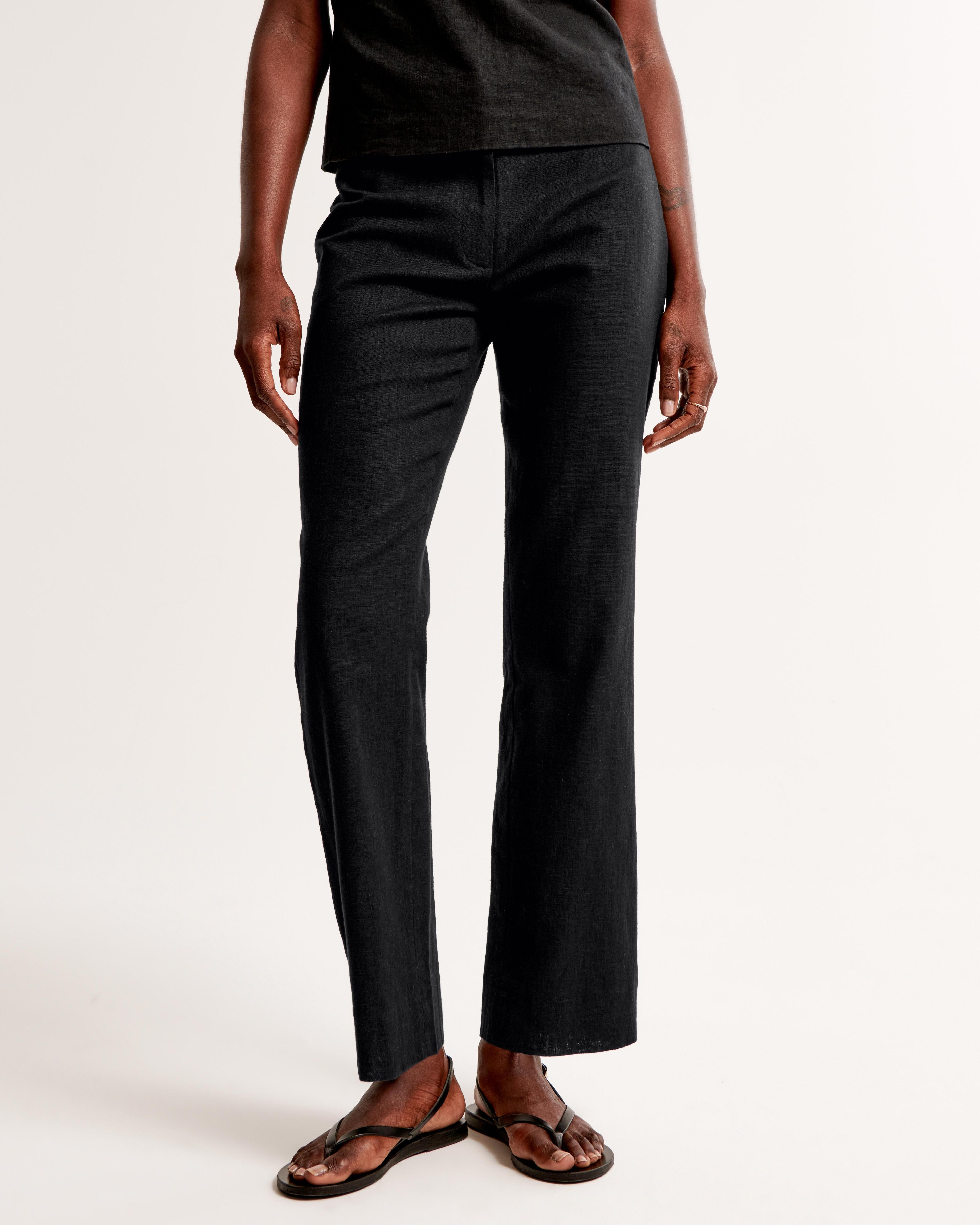 Mid Rise Linen-Blend Tailored Straight Pant Product Image