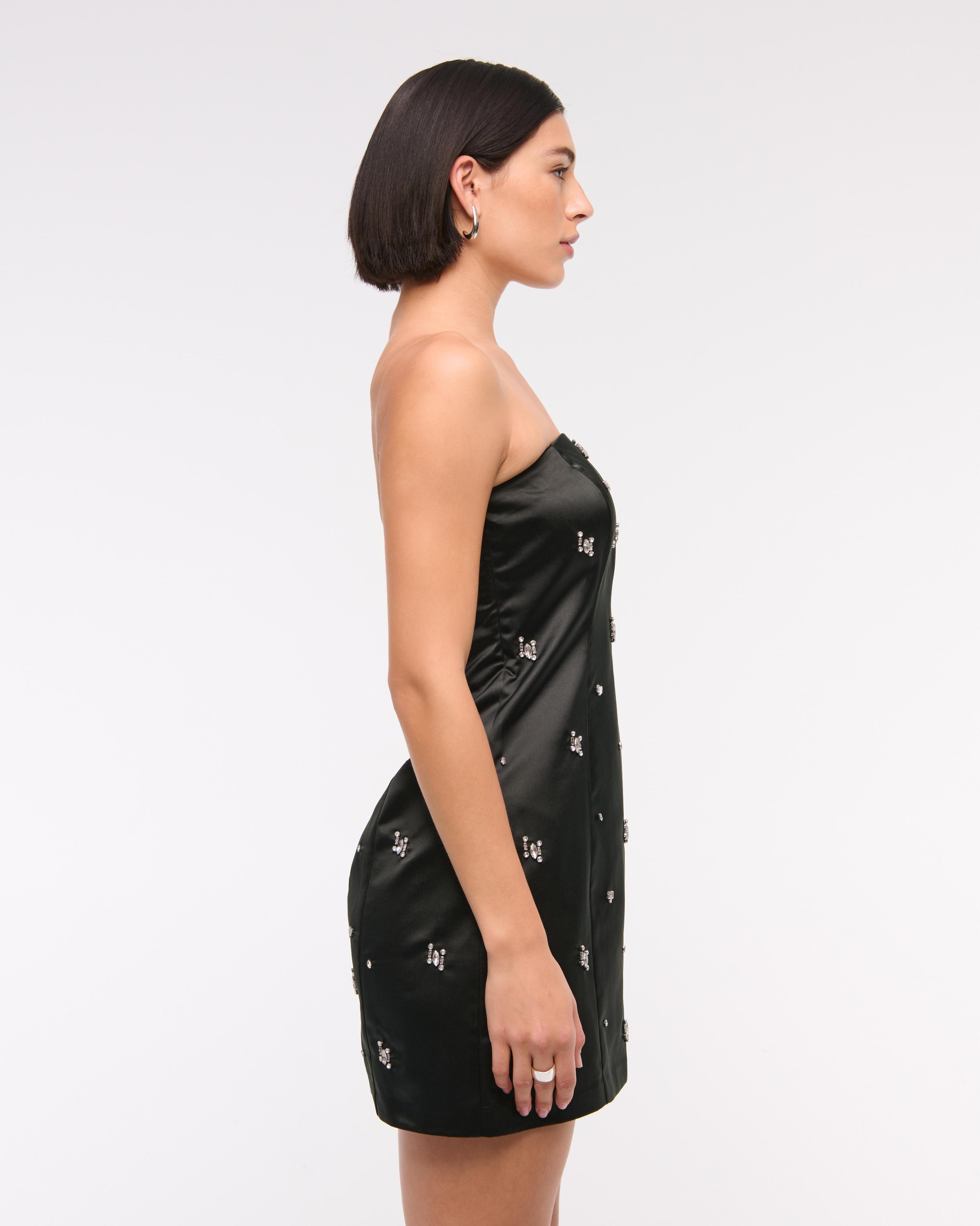 Satin Embellished Strapless Mini Dress Product Image