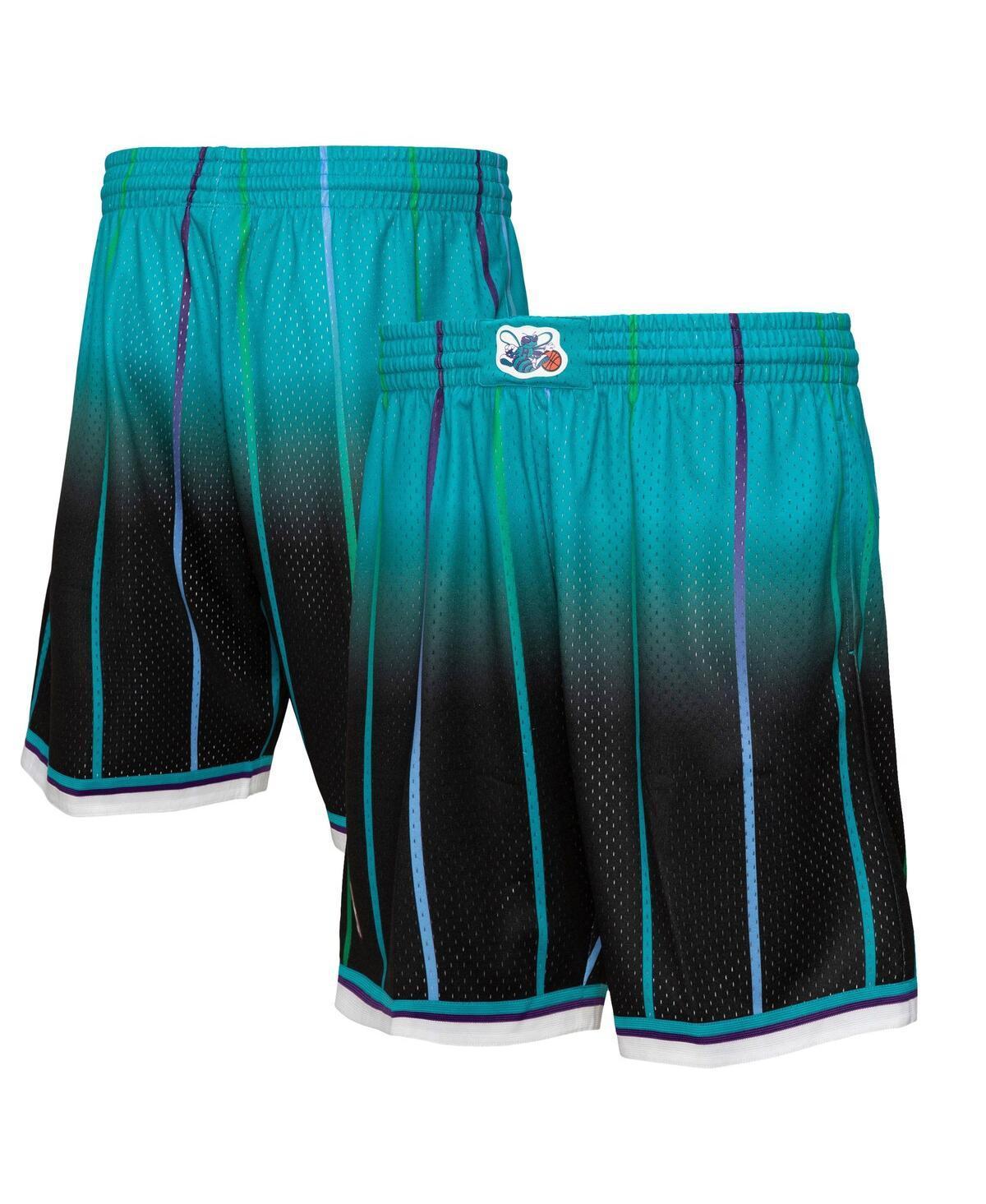 Mens Mitchell & Ness Teal and Black Charlotte Hornets 1995/96 Hardwood Classics Fadeaway Reload 3.0 Swingman Shorts - Teal Product Image