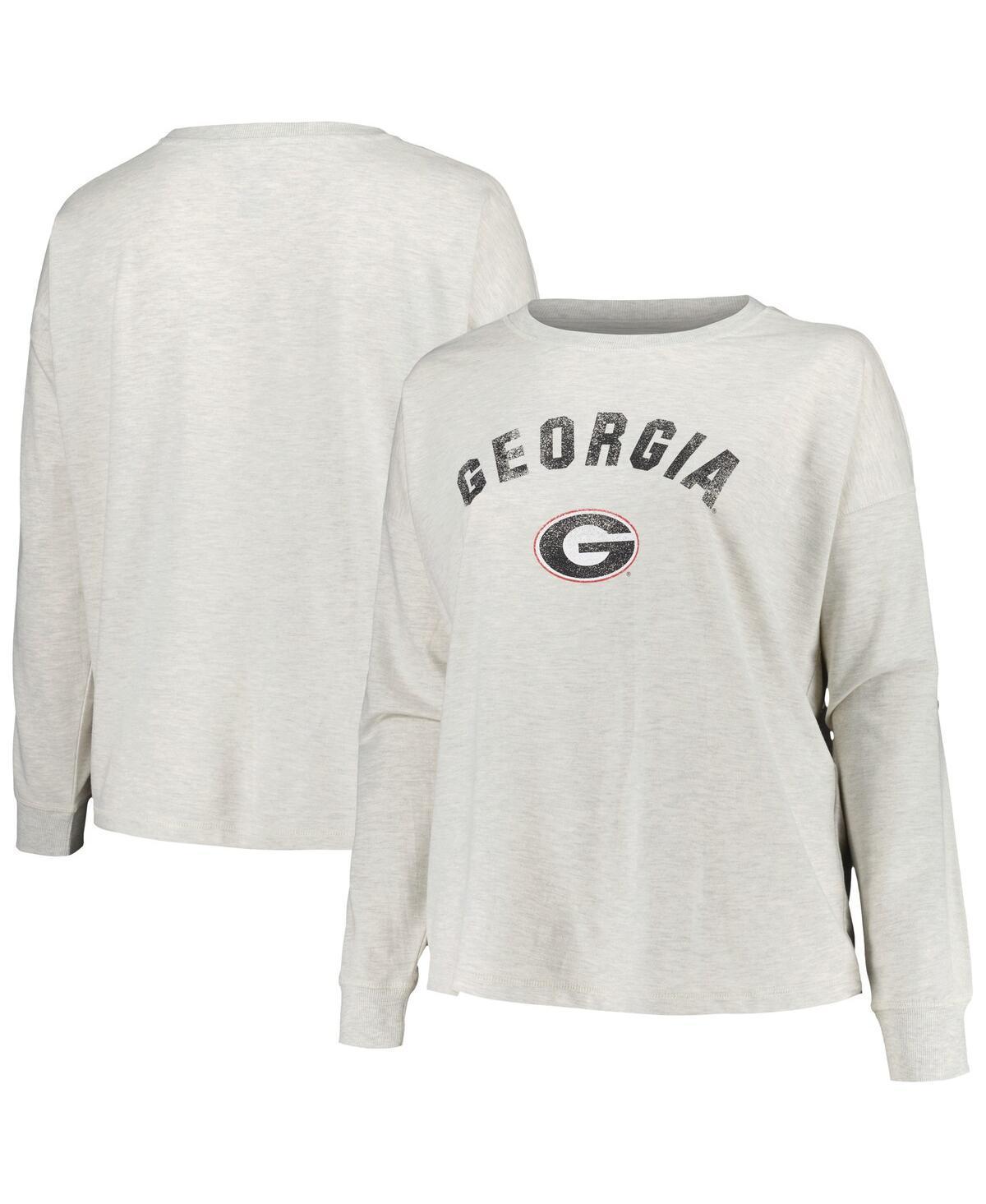 Womens Profile Oatmeal Georgia Bulldogs Plus Size Distressed Arch Over Logo Neutral Boxy Pullover Sweatshirt Product Image