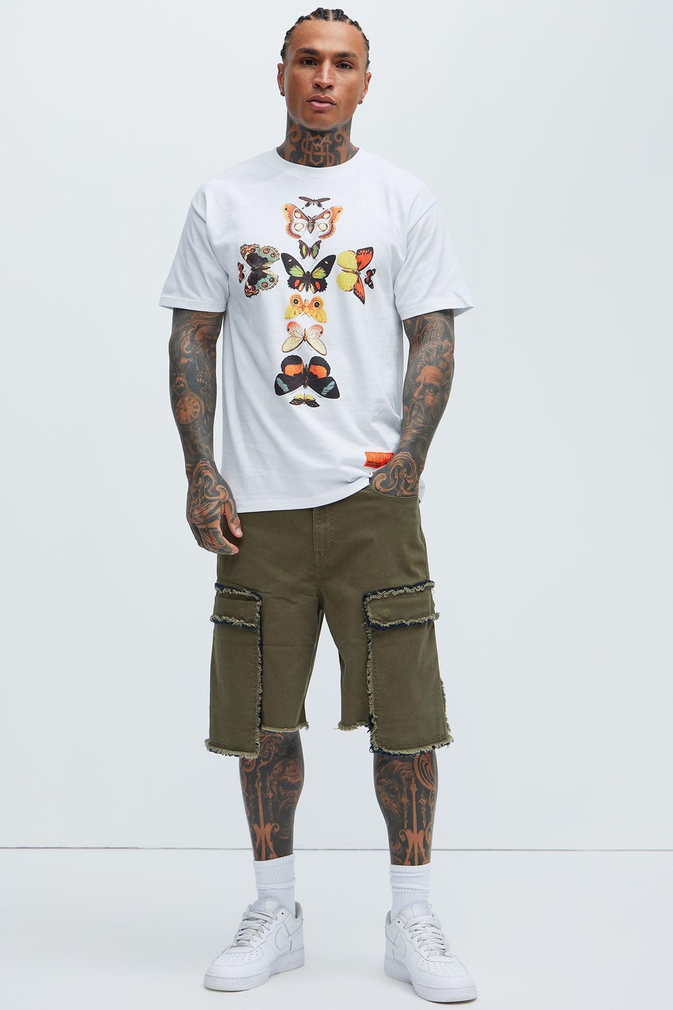 Murphy Raw Relaxed Cargo Denim Shorts - Olive Product Image