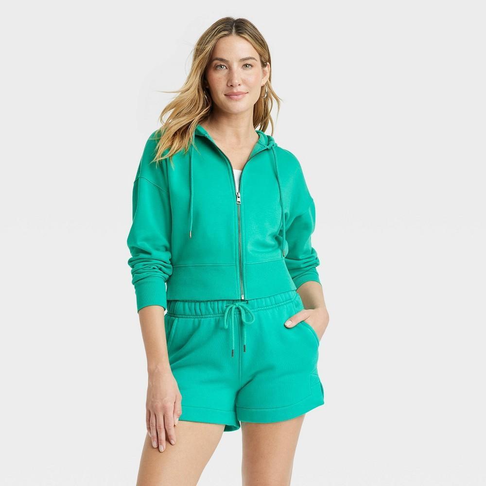 Womens Cropped Full Zip Hoodie Sweatshirt - Universal Thread Emerald XS Product Image