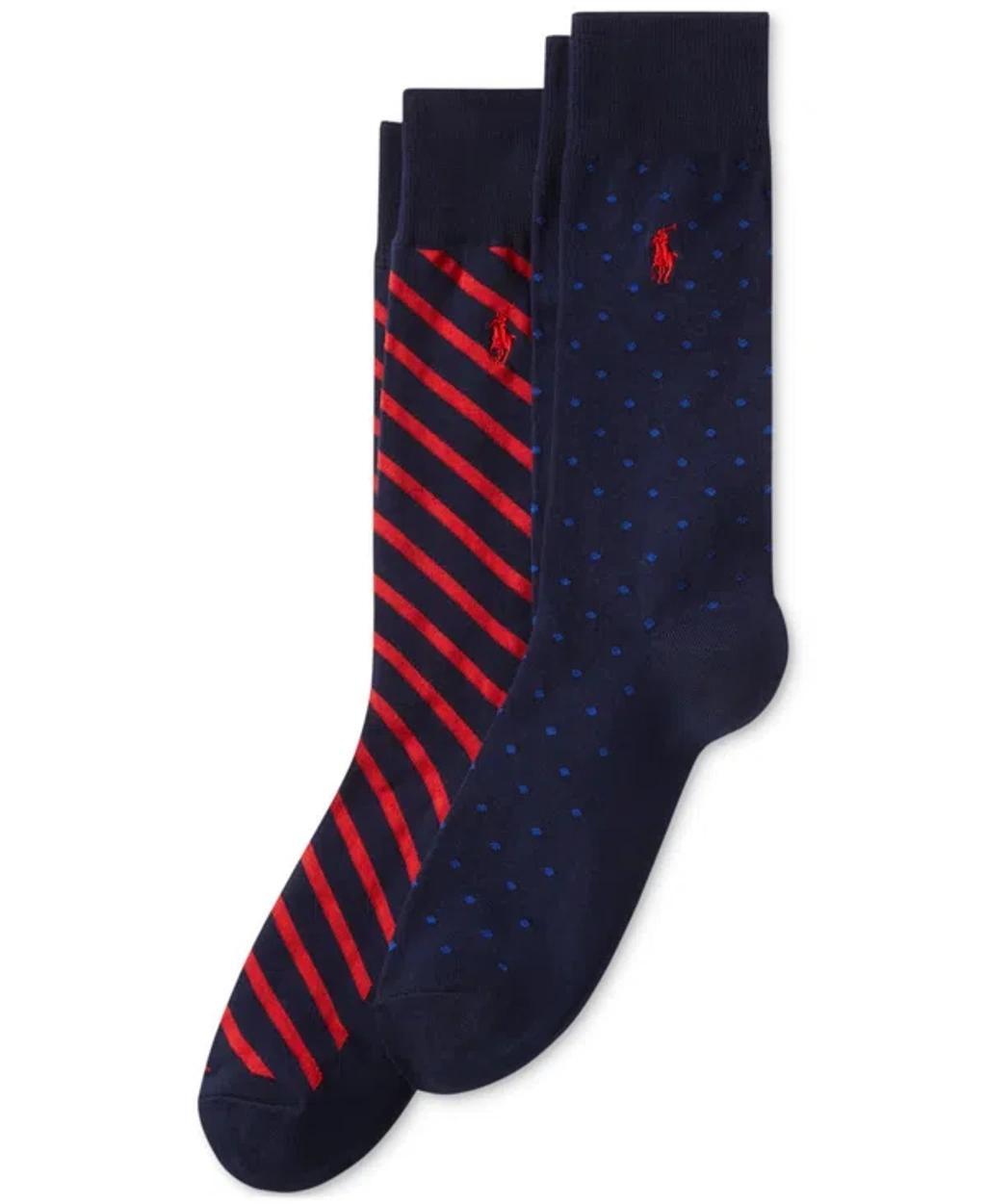 Men's Dot & Stripe Slack Socks, 2-pack In Blue Navy Product Image