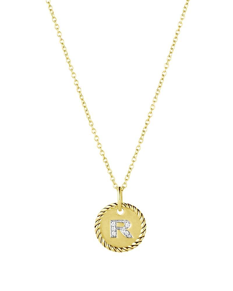 Womens Initial Charm Necklace in 18K Yellow Gold with Pav Diamonds Product Image