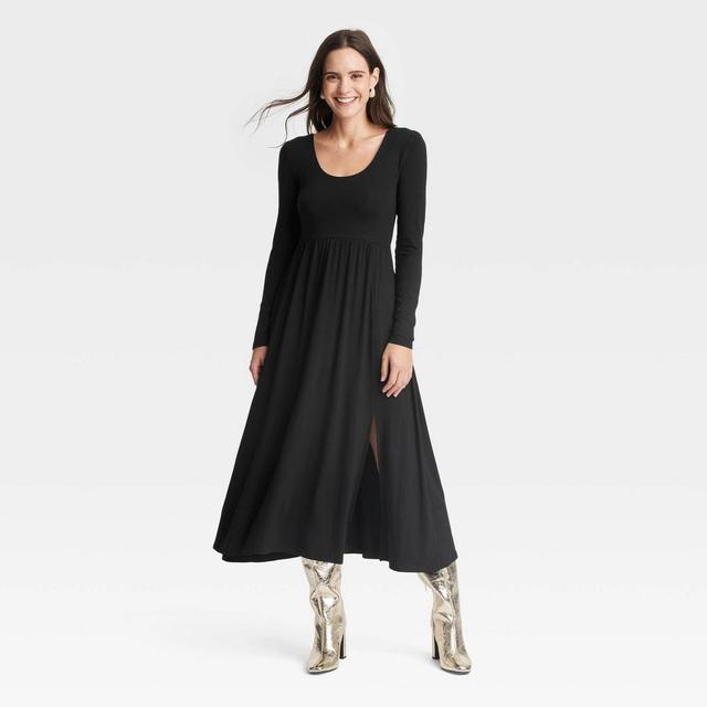 Women's Long Sleeve Knit Ballet Maxi Dress - A New Day™ Black XL Product Image