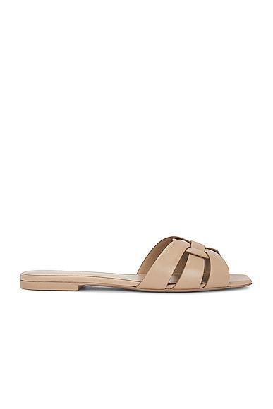 Saint Laurent Tribute Flat Sandal in Beige Product Image