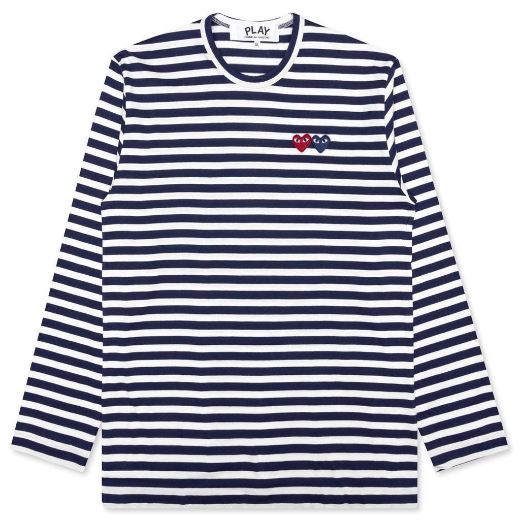 Double Heart Striped Shirt - White/Navy Male Product Image