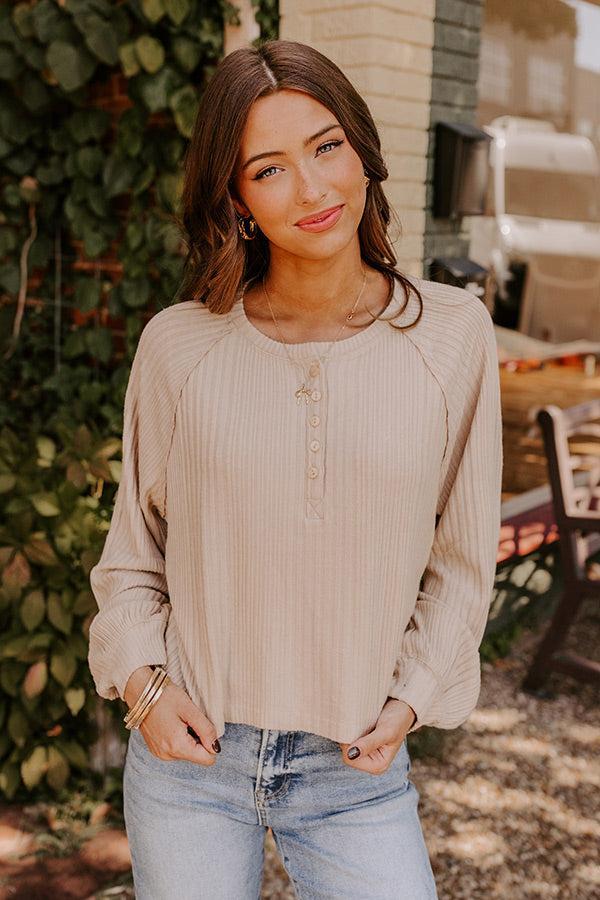 Casual Comforts Henley Top in Beige Product Image