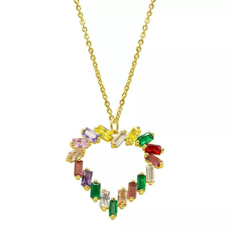 Adornia 14k Gold Plated Crystal Baguette Heart Pendant Necklace, Womens Multi Product Image