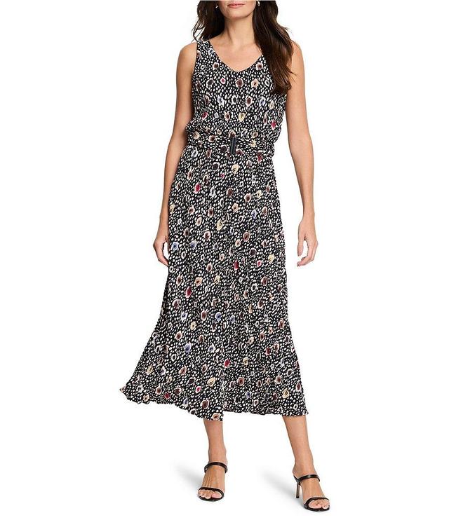 NIC + ZOE Cailin Spotted Dot Woven Crepe V-Neck Sleeveless Midi Dress Product Image