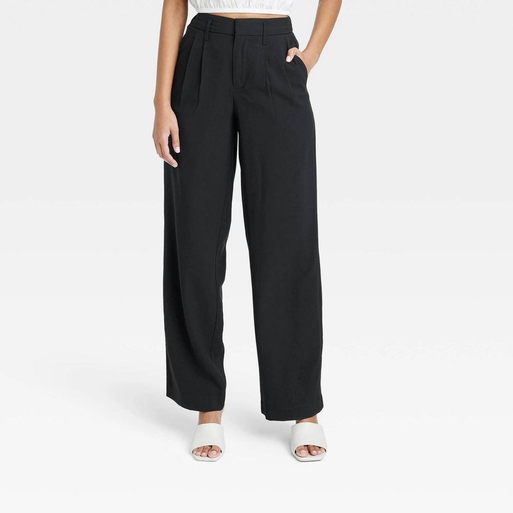 Womens High-Rise Straight Trousers - A New Day Black 14 Long Product Image