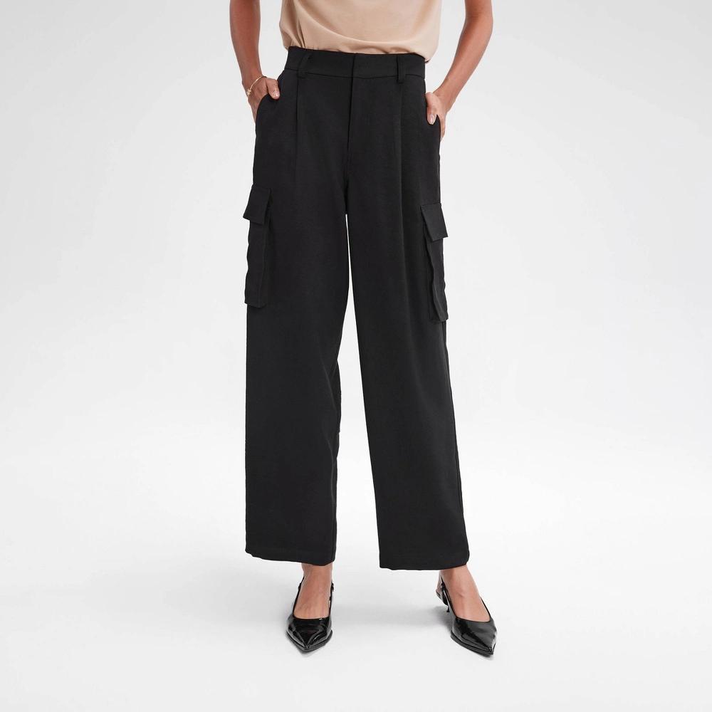 Womens High-Rise Straight Leg Cargo Pants - A New Day Black XS Product Image