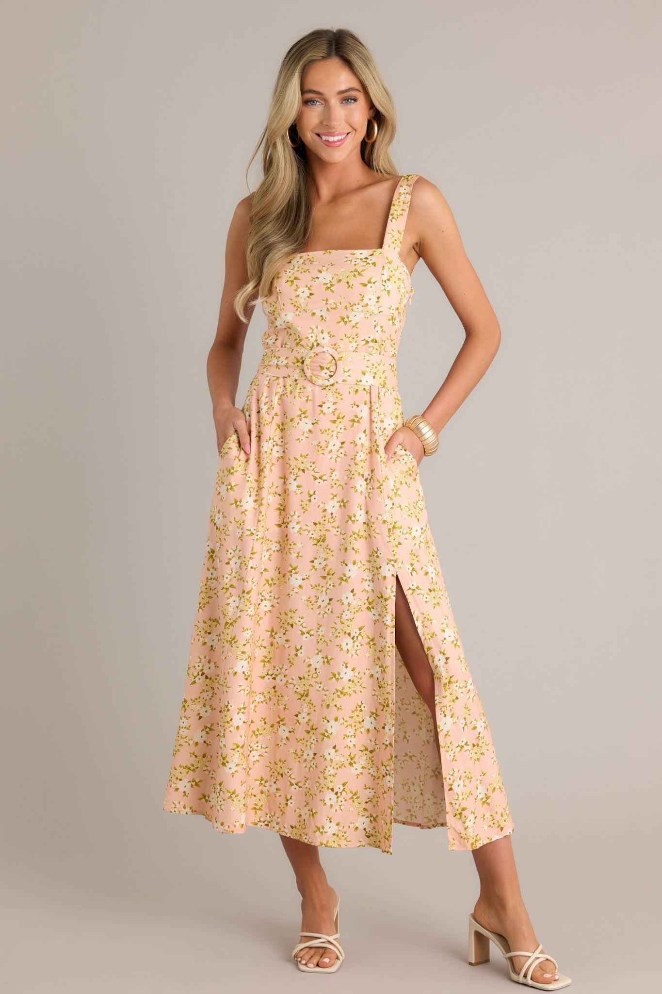 Blooming Grace Orange Peach Floral Maxi Dress Product Image