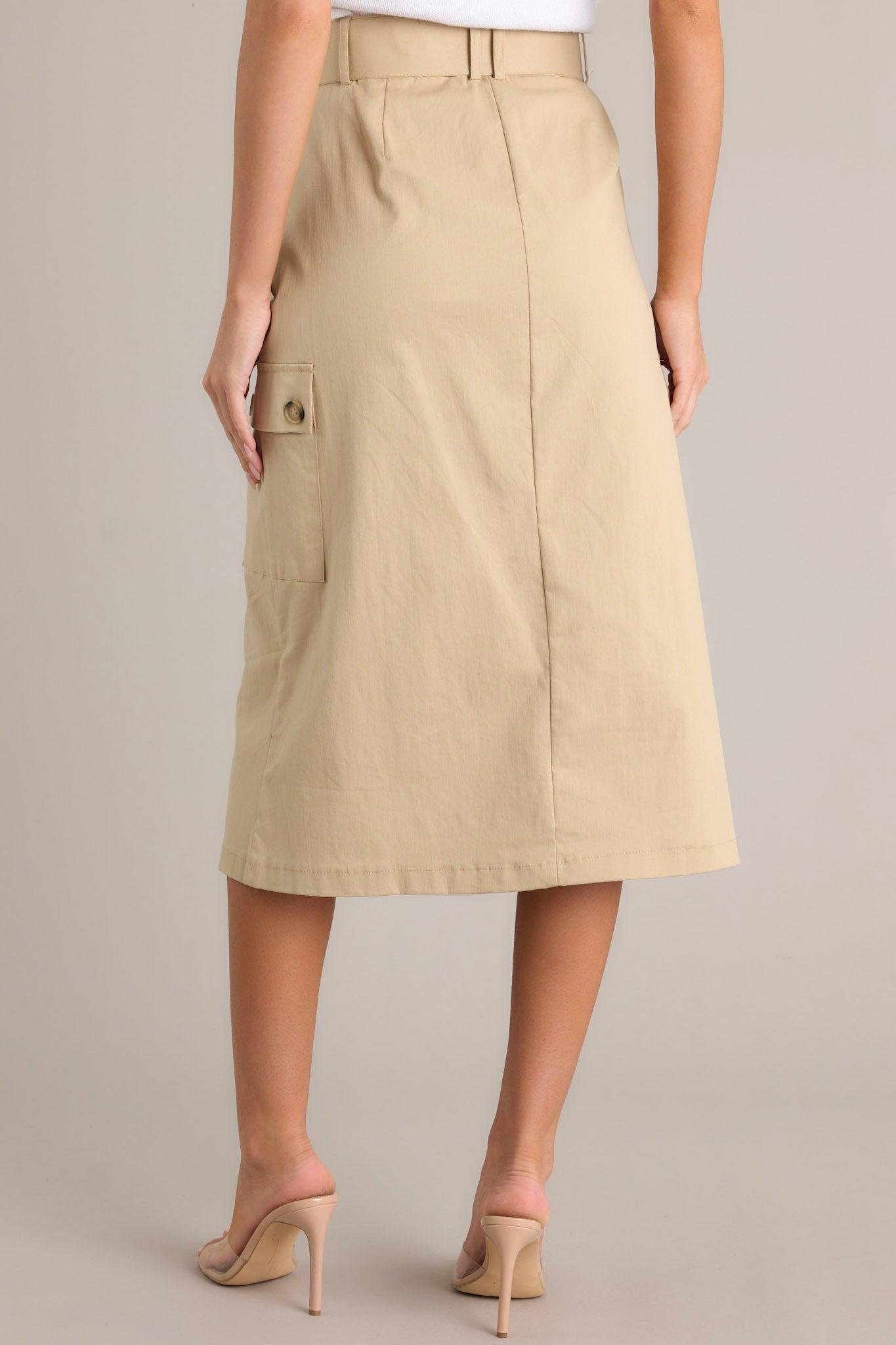 Living In The Now Beige Belted Cargo Midi Skirt Product Image