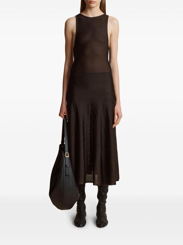 Hencil Sleeveless Semi-sheer Knit Midi Dress In Espresso Product Image