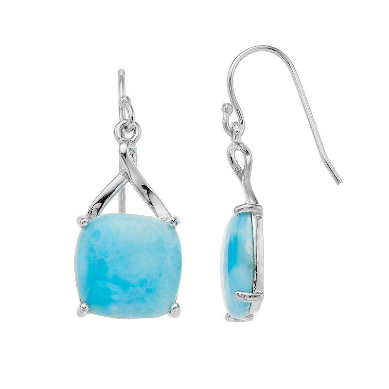 Sterling Silver Larimar Cabochon Drop Earrings, Womens Product Image