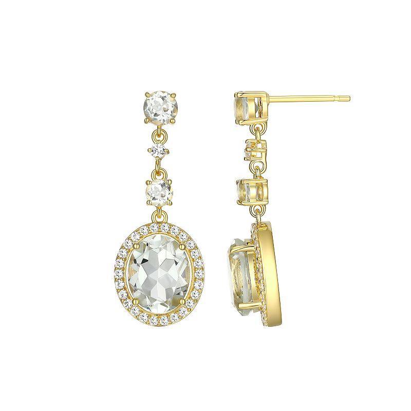 18k Gold Over Sterling Silver Green Amethyst & Lab-Created White Sapphire Drop Earrings, Womens, Gold Tone Product Image