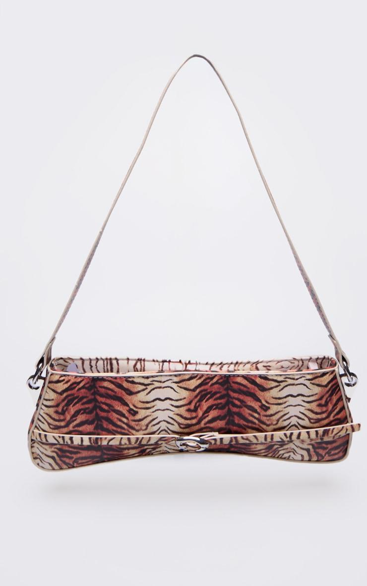 Tiger Print Pu Buckle Strap Baguette Shoulder Bag Product Image