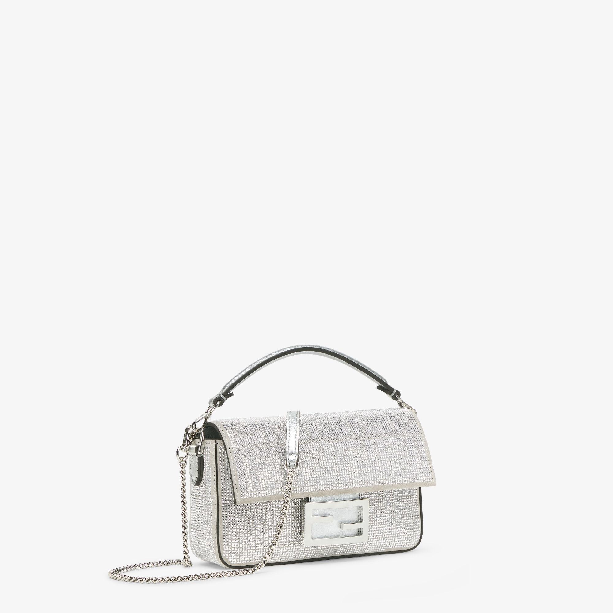 Baguette MiniSilver leather bag with crystal FF motif Product Image