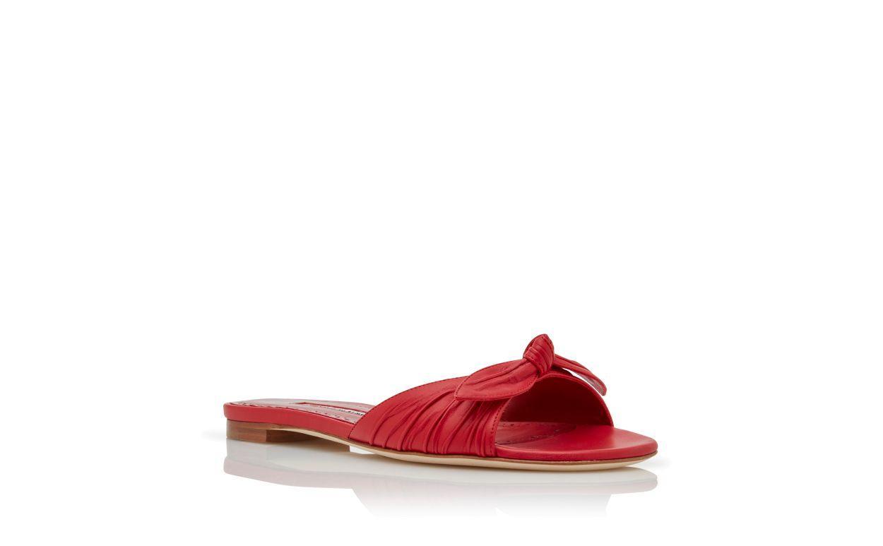 LOLLOFLAT Red Nappa Leather Bow Detail Flat Sandals Product Image