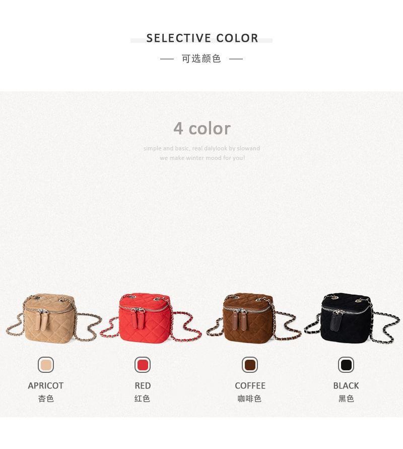 Chain Strap Quilted Faux Suede Bucket Bag Product Image