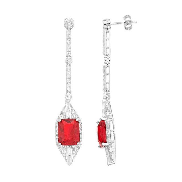 Sterling Silver Red & Clear Cubic Zirconia Drop Earrings, Womens, White Product Image