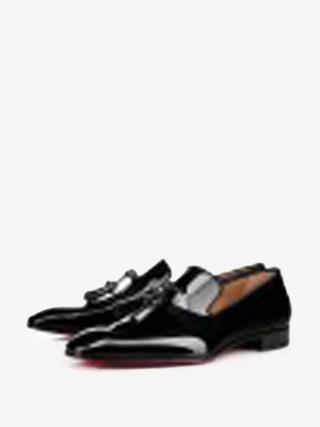 CHRISTIAN LOUBOUTIN Mens Black Dandelion Tassel Patent-leather Loafers In Grosgrain Ribbon Trim Product Image