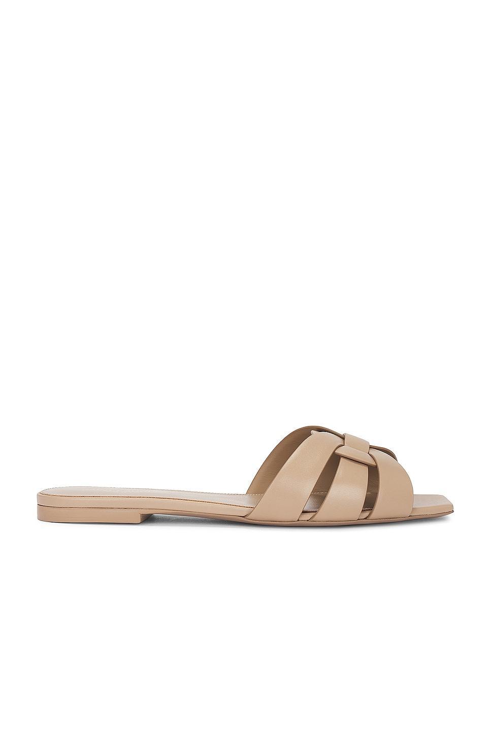 Saint Laurent Tribute Flat Sandal in Beige Product Image