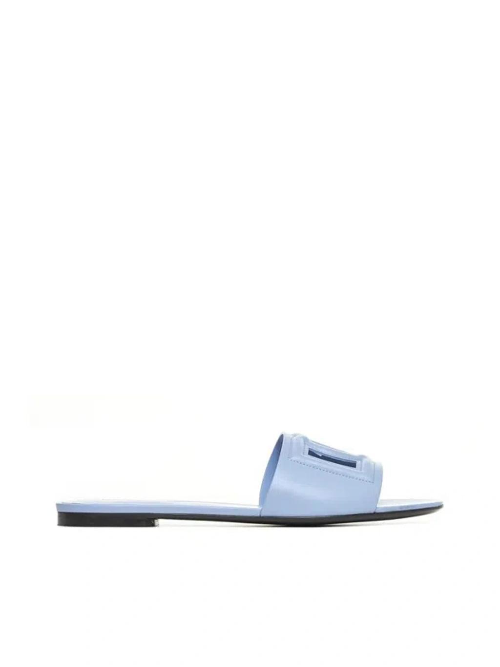 DOLCE & GABBANA Cutout Dg Flat Slide Sandals In Blue Product Image