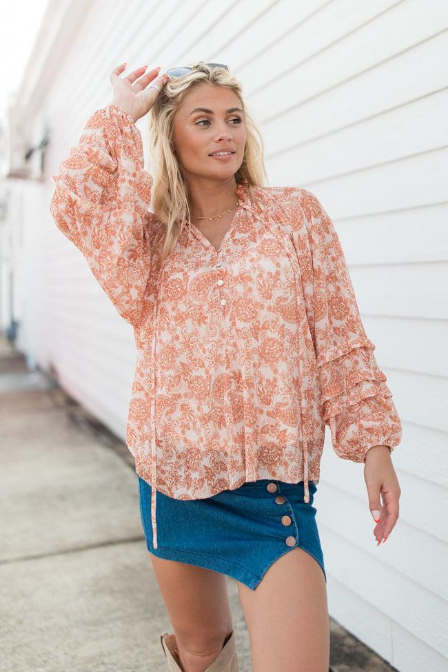 Outlook On Life Rust Multi Printed Boho Blouse Product Image