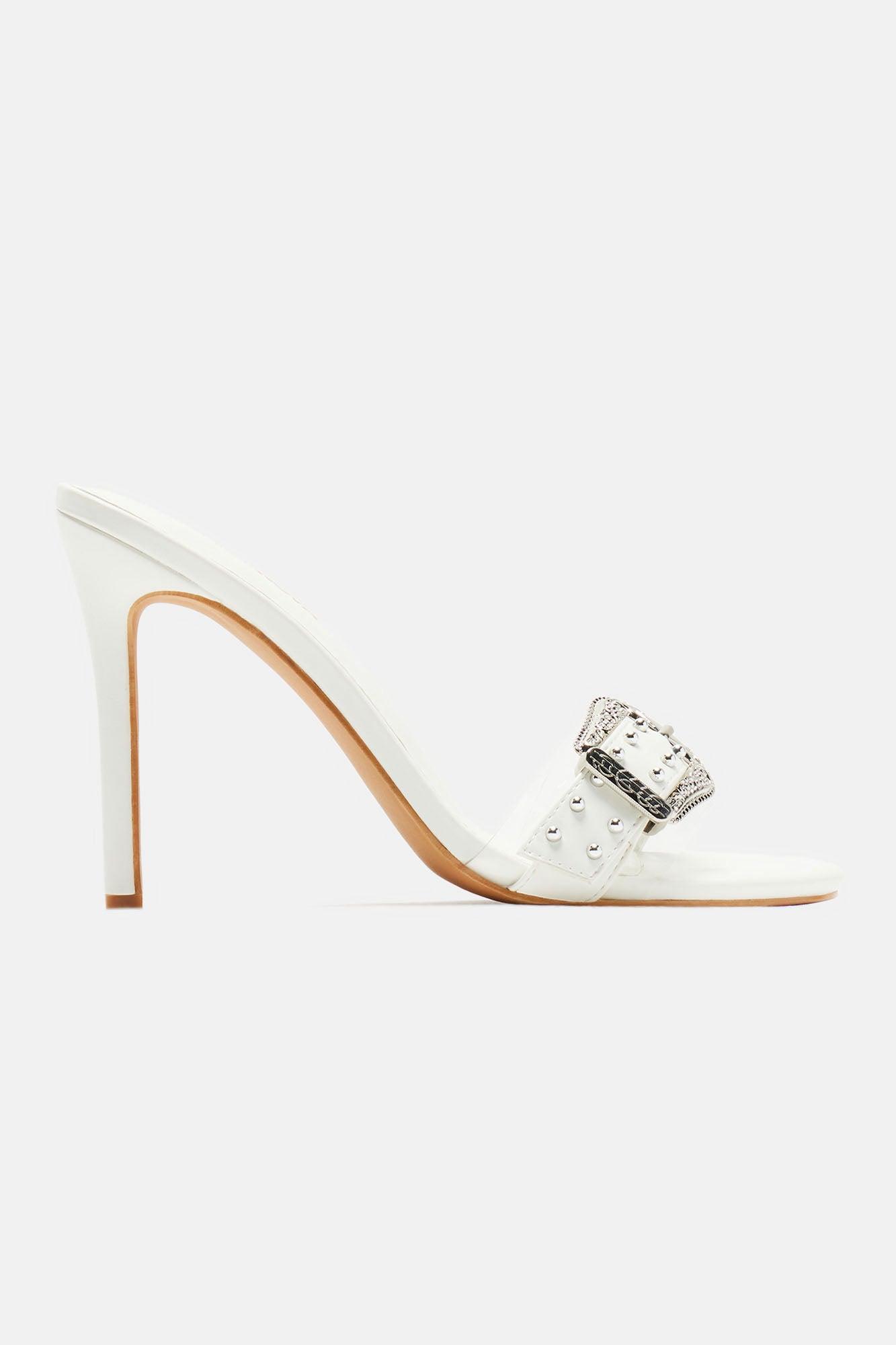 Freya Buckle Mules - White Product Image