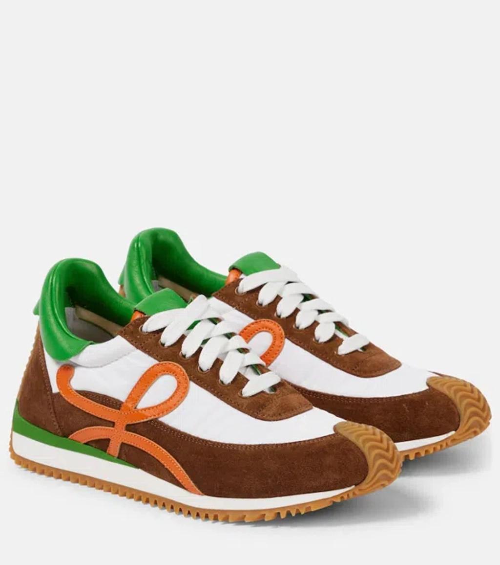 Flow Runner Leather-trimmed Shell And Brushed-suede Sneakers In Shitakegreen Product Image