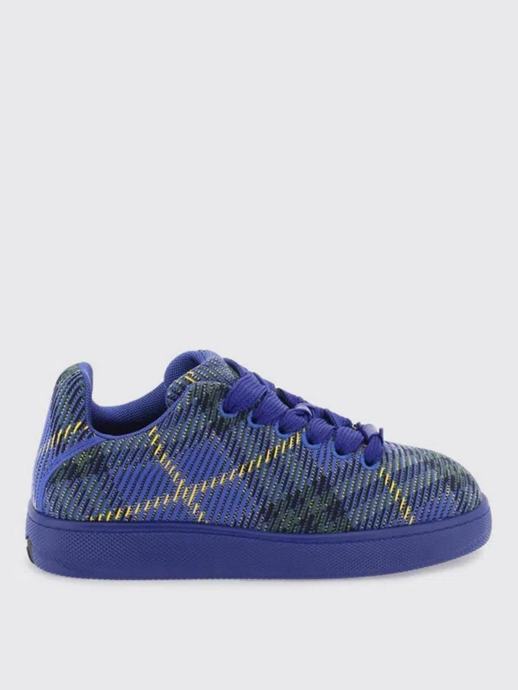 BURBERRY Checked Knitted Sneakers In Blue Product Image